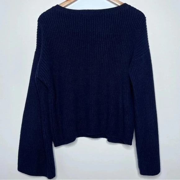 Rebecca Minkoff Teresa Navy Cropped Ribbed Bell Sleeve Sweater Size Medium - Picture 3 of 8